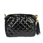 Chanel Black Quilted Patent Leather Camera Bag 1989
