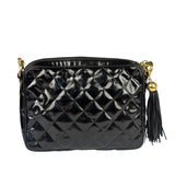 Chanel Black Quilted Patent Leather Camera Bag 1989