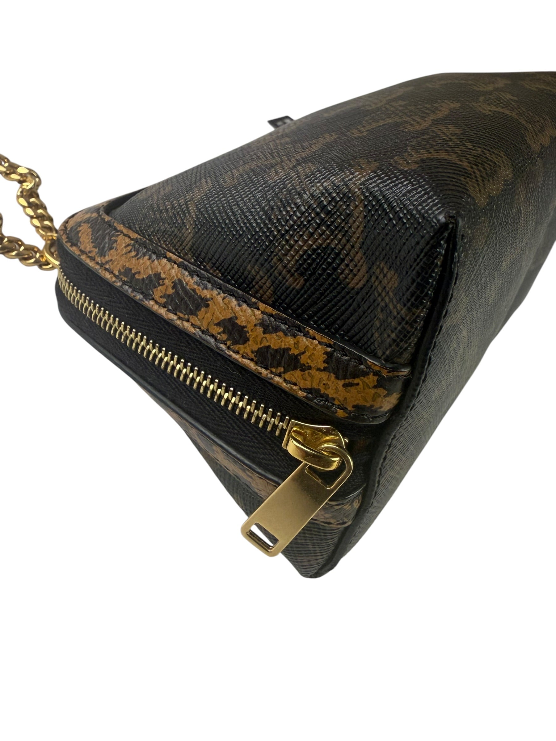 Celine Leopard Print-Trimmed Triomphe Chain Bag