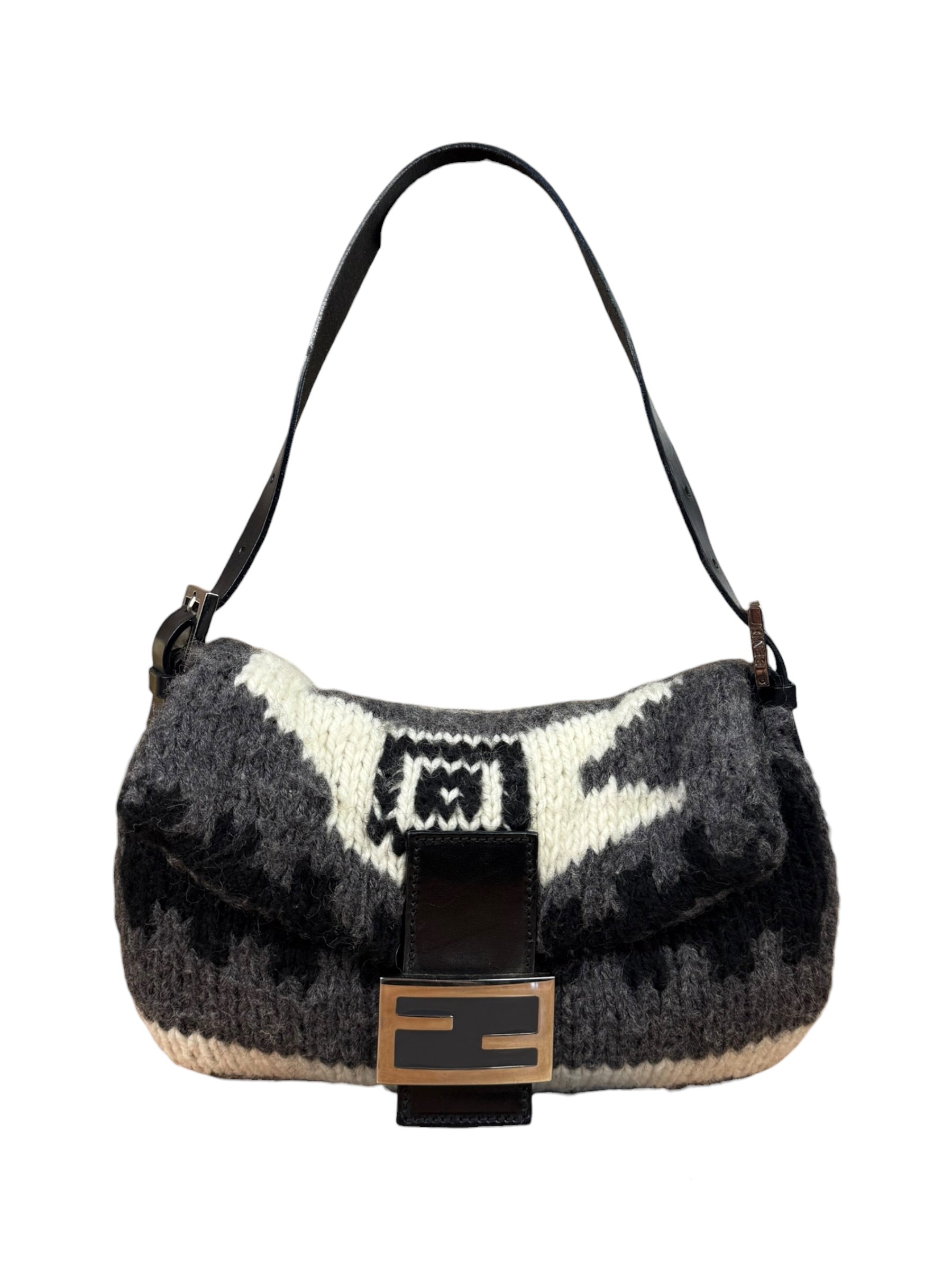 Fendi Vintage Grey/Black Knit Wool Baguette