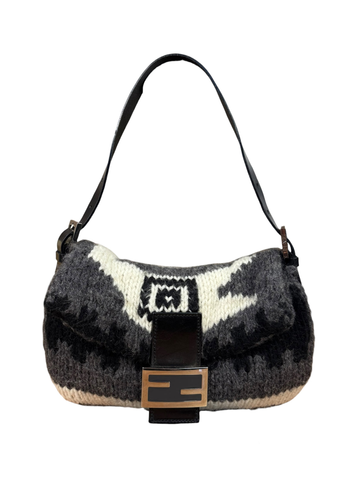 Fendi Vintage Grey/Black Knit Wool Baguette