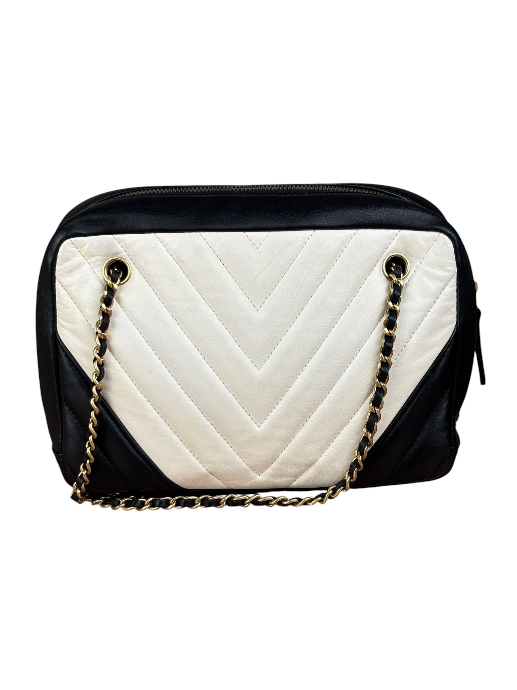 Chanel Bicolor Chevron V-Quilted Leather Camera Case 2014