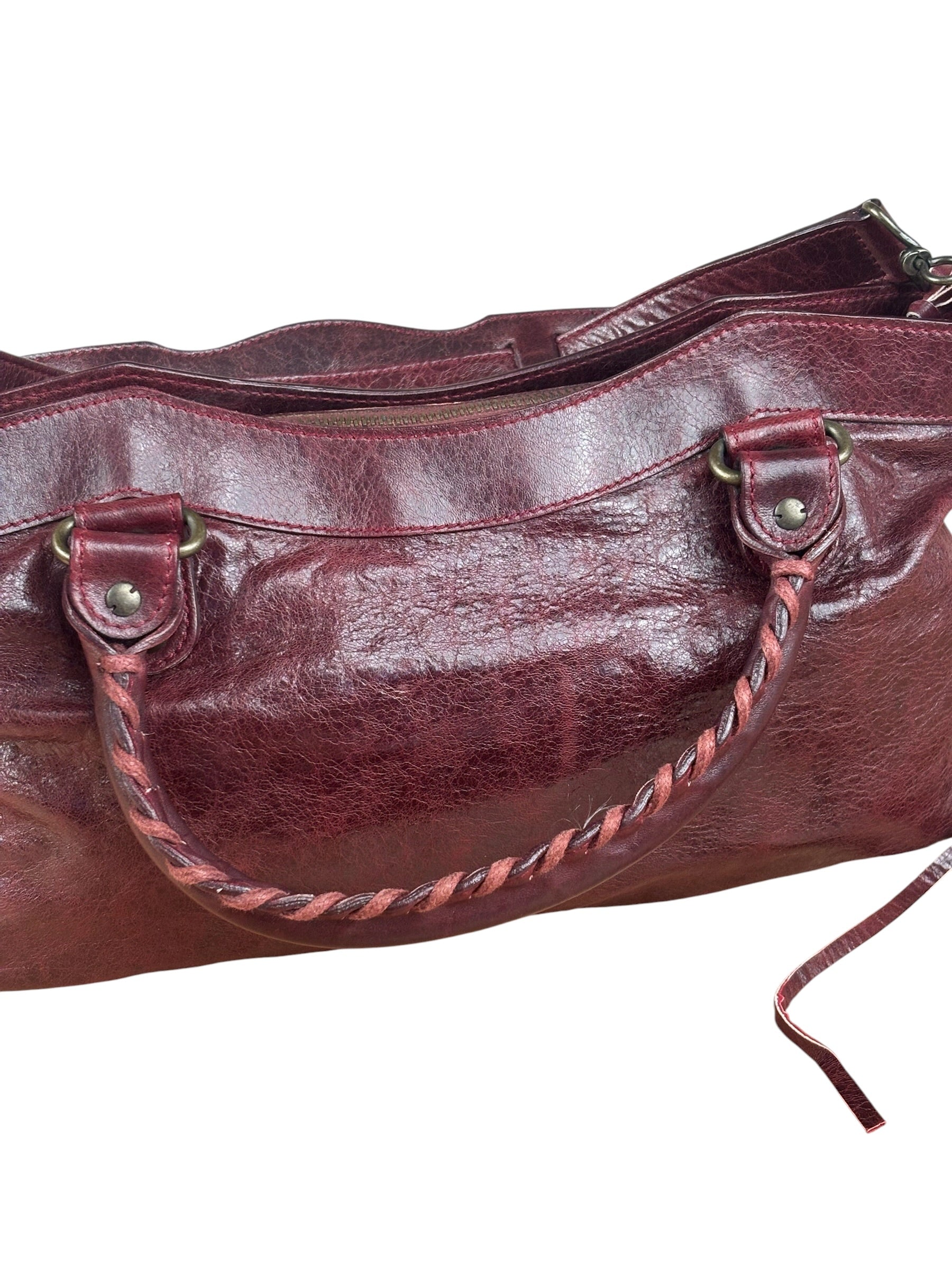 Balenciaga Vintage Burgundy Leather Moto City Two-Way Bag