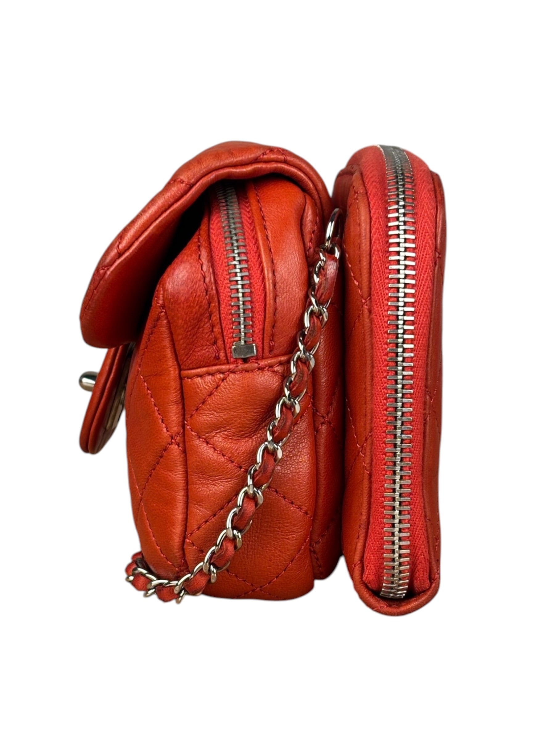 Chanel Red Quilted Mini Flap Wallet on Chain Bag 2011