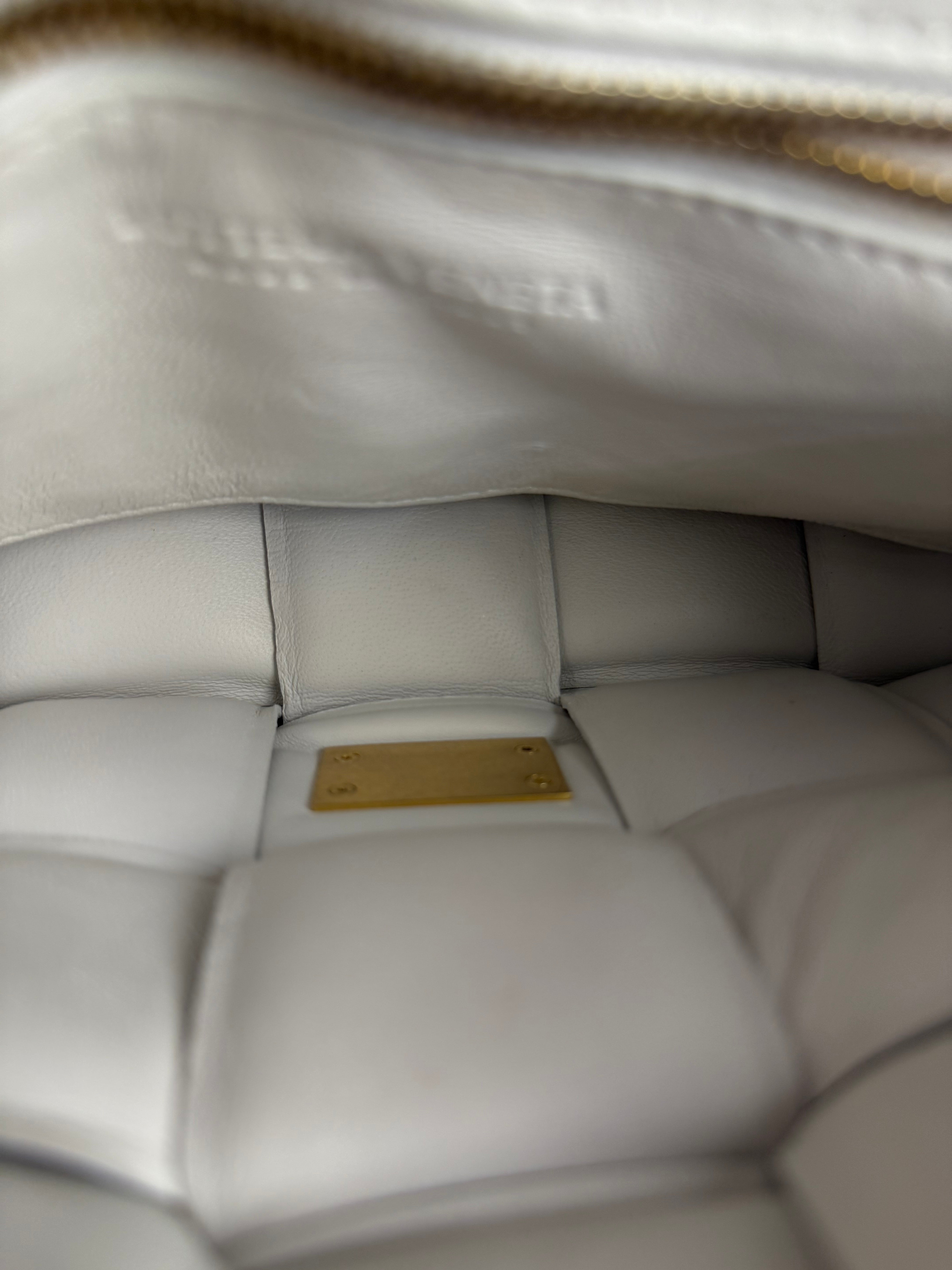 Bottega Veneta White Leather Padded Cassette Chain Bag