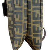 Fendi Brown Leather Trim Zucca FF Monogram Baguette