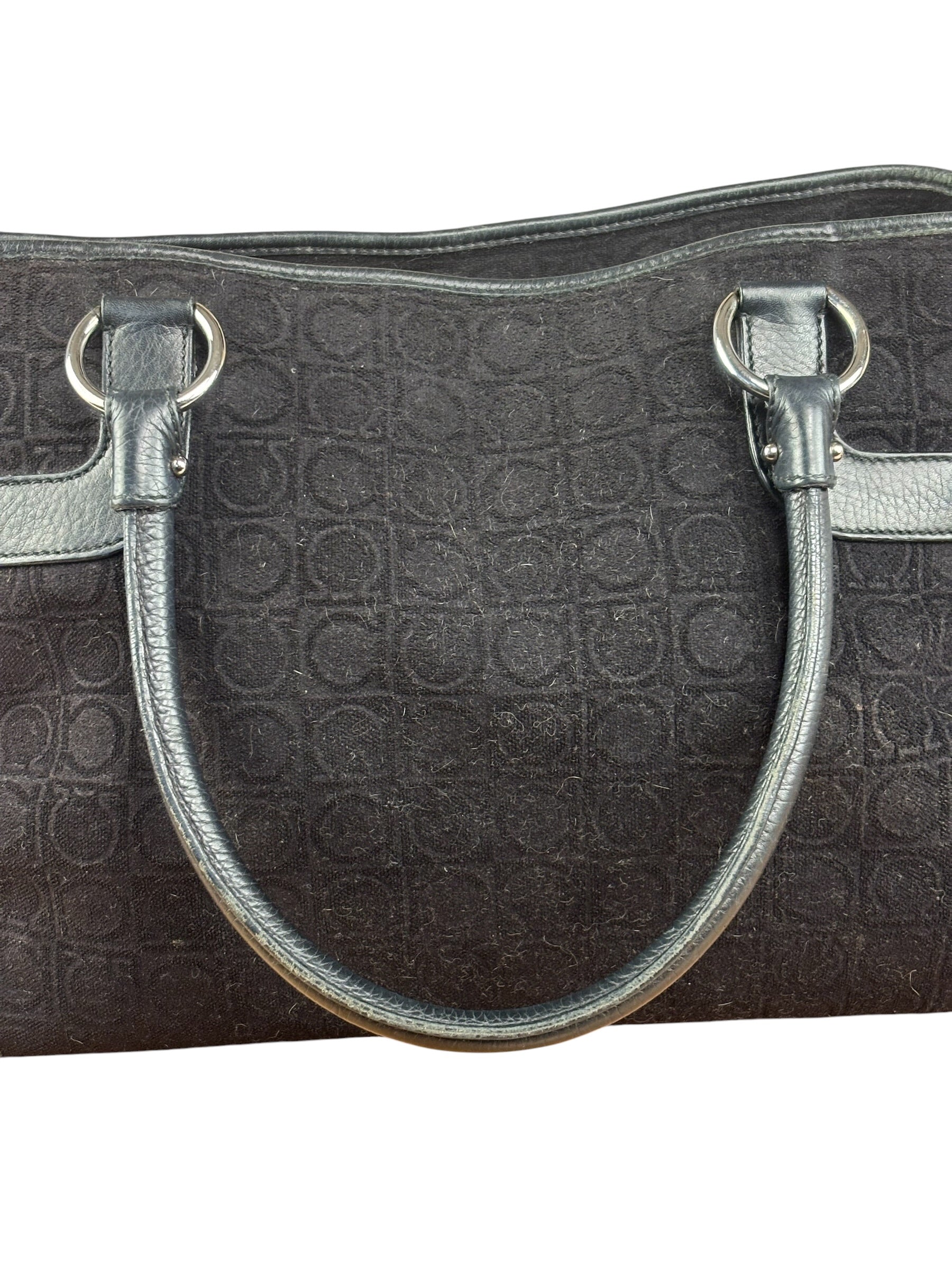 Salvatore Ferragamo Black Leather Trim Gancini Monogram Canvas Shoulder Bag