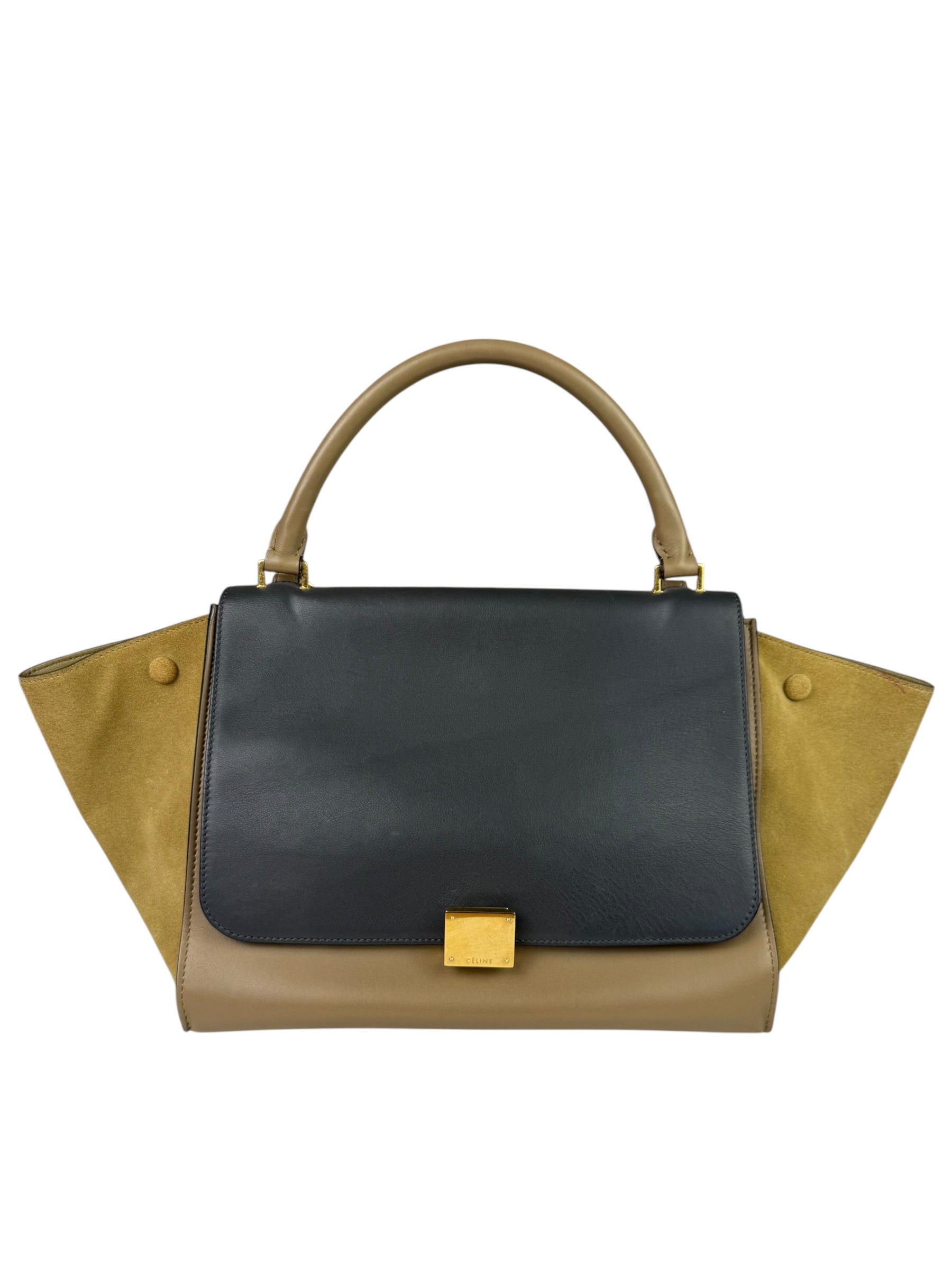 Celine Tri-Color Beige Leather/Suede Trapeze Medium Two-Way Bag