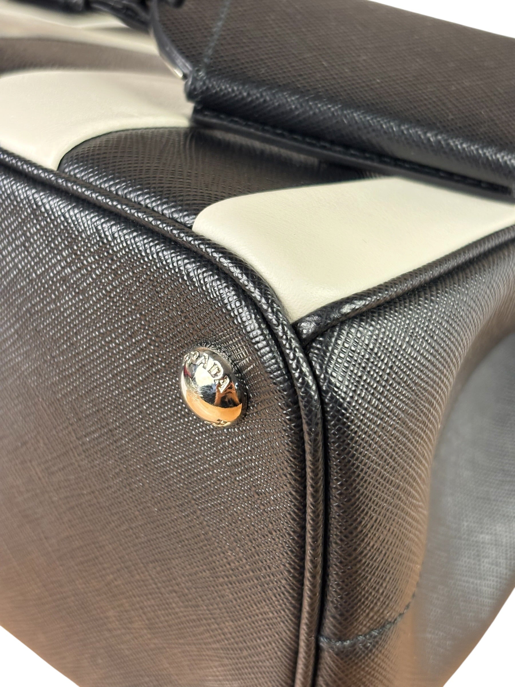 Prada Black/White Saffiano Leather Striped Two-Way Bag