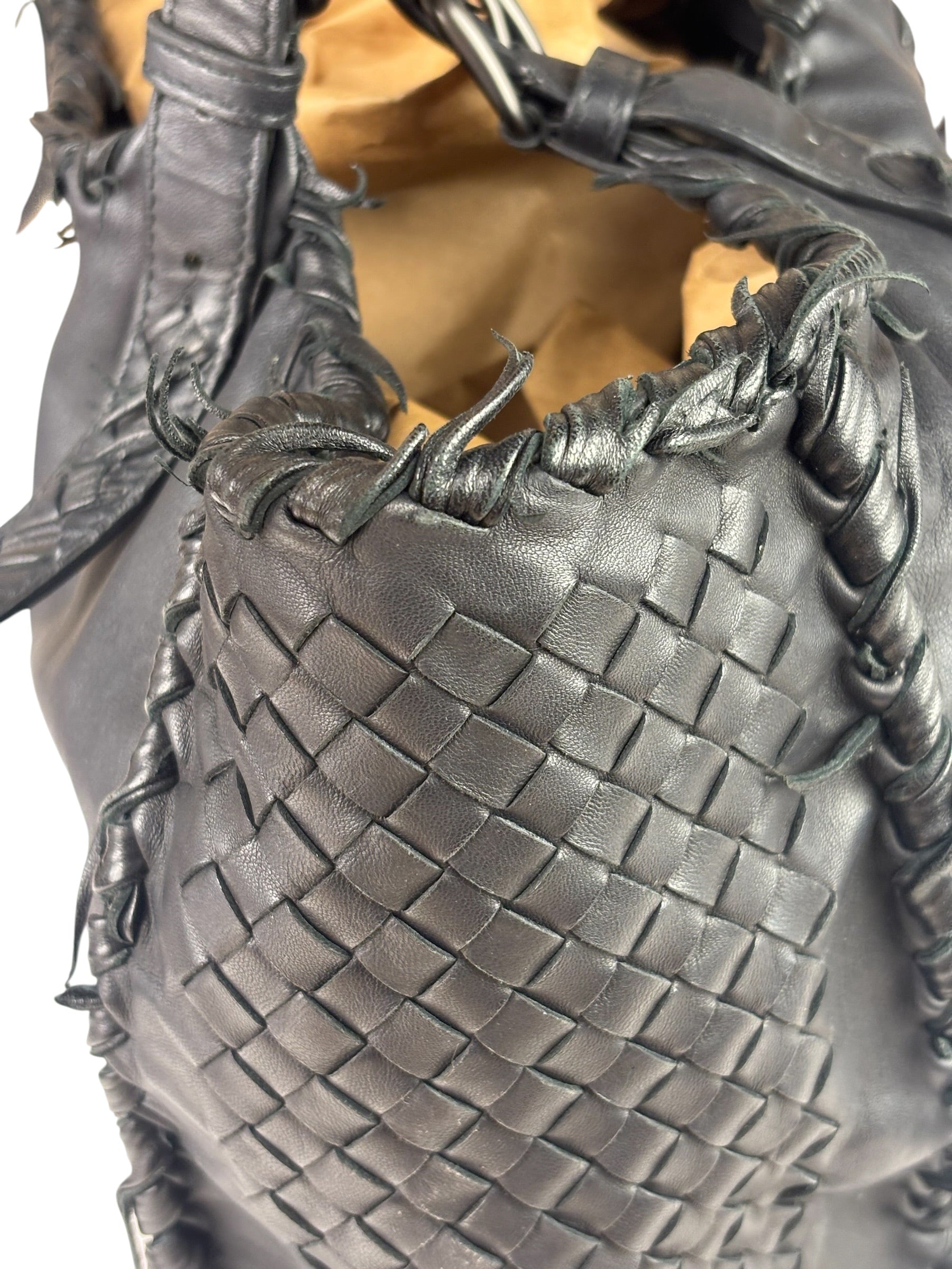 Bottega Veneta Black Intrecciato Fringe Shoulder Bag