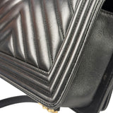 Chanel Black Chevron Leather Boy Medium Flap Bag 2017