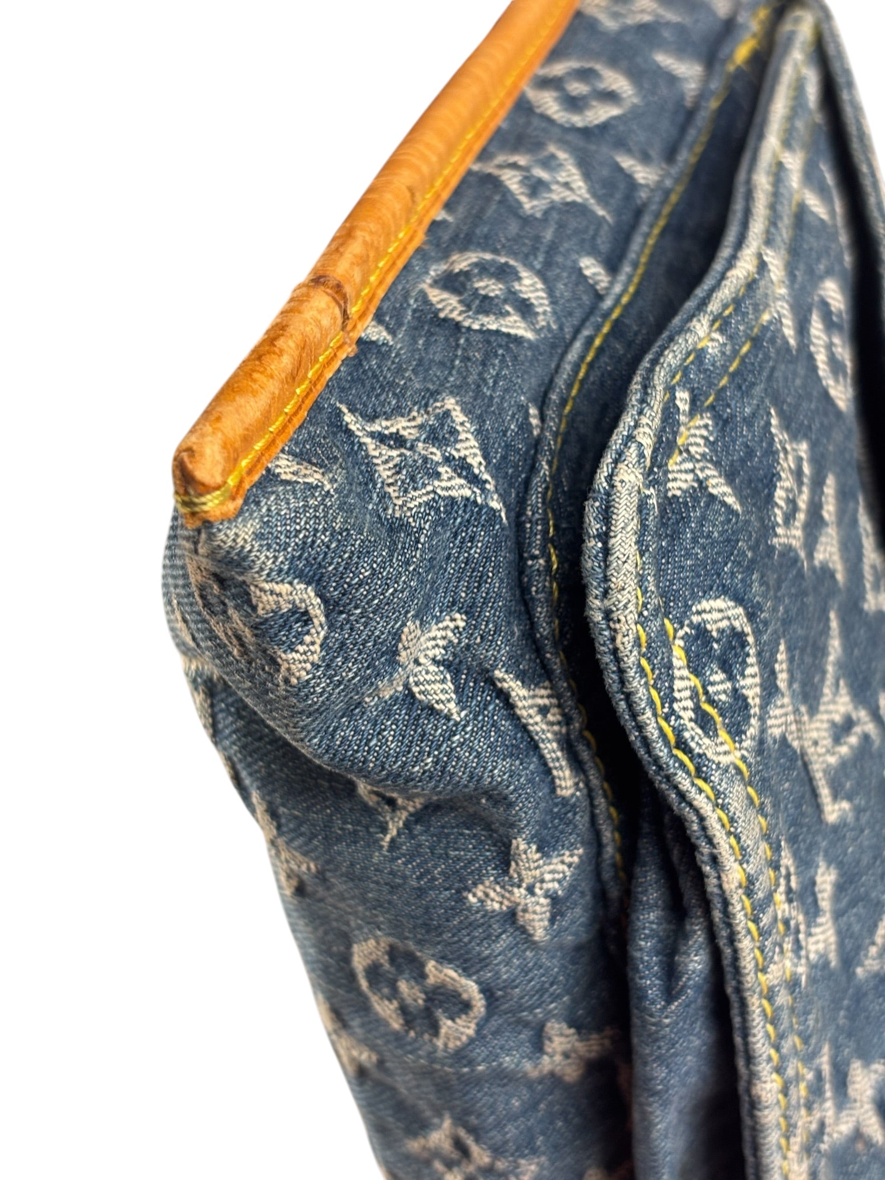 Louis Vuitton Denim Leather Trim Monogram Flat Tote Bag