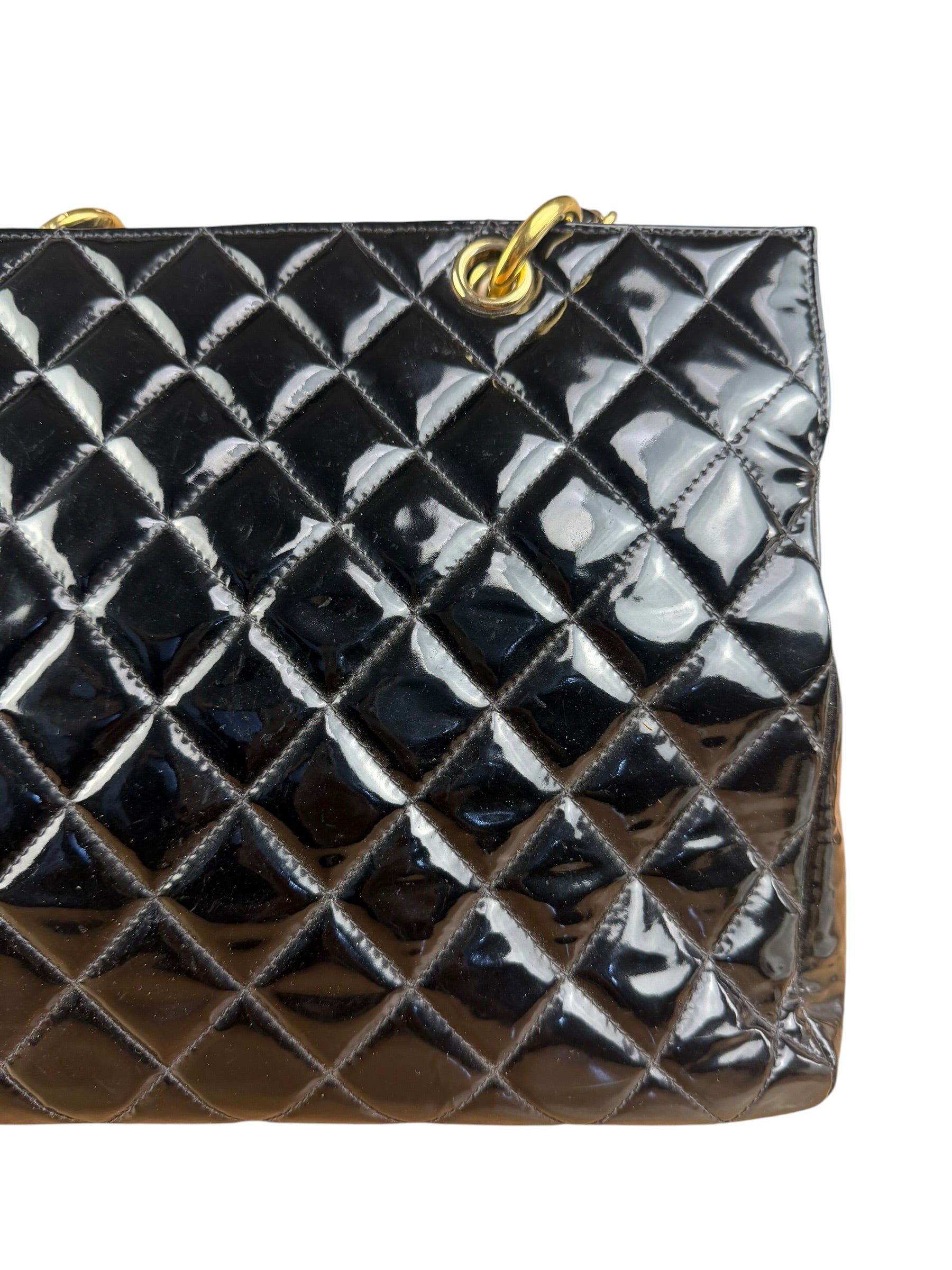 Chanel Black Patent Quilted Leather Timeless Shopping Tote Bag 2002