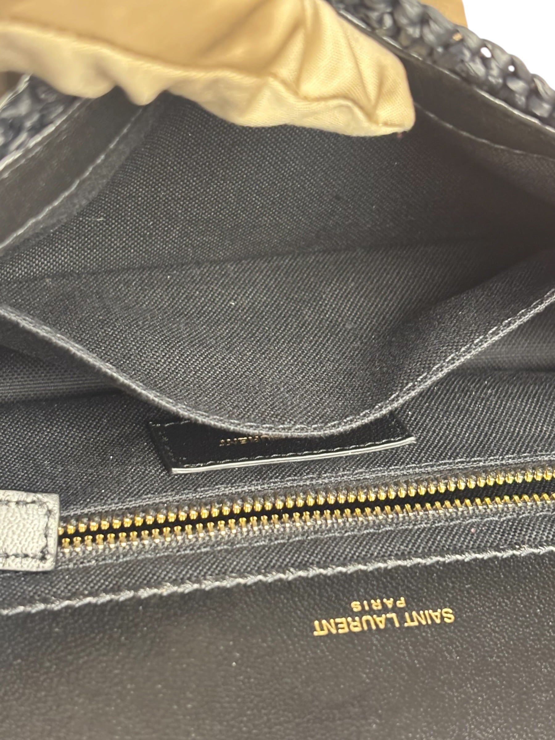 YSL Black Raffia Leather Trim Jamie Chain Shoulder Bag