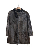 Vintage Dark Brown Leather Trim Striped Mink Fur