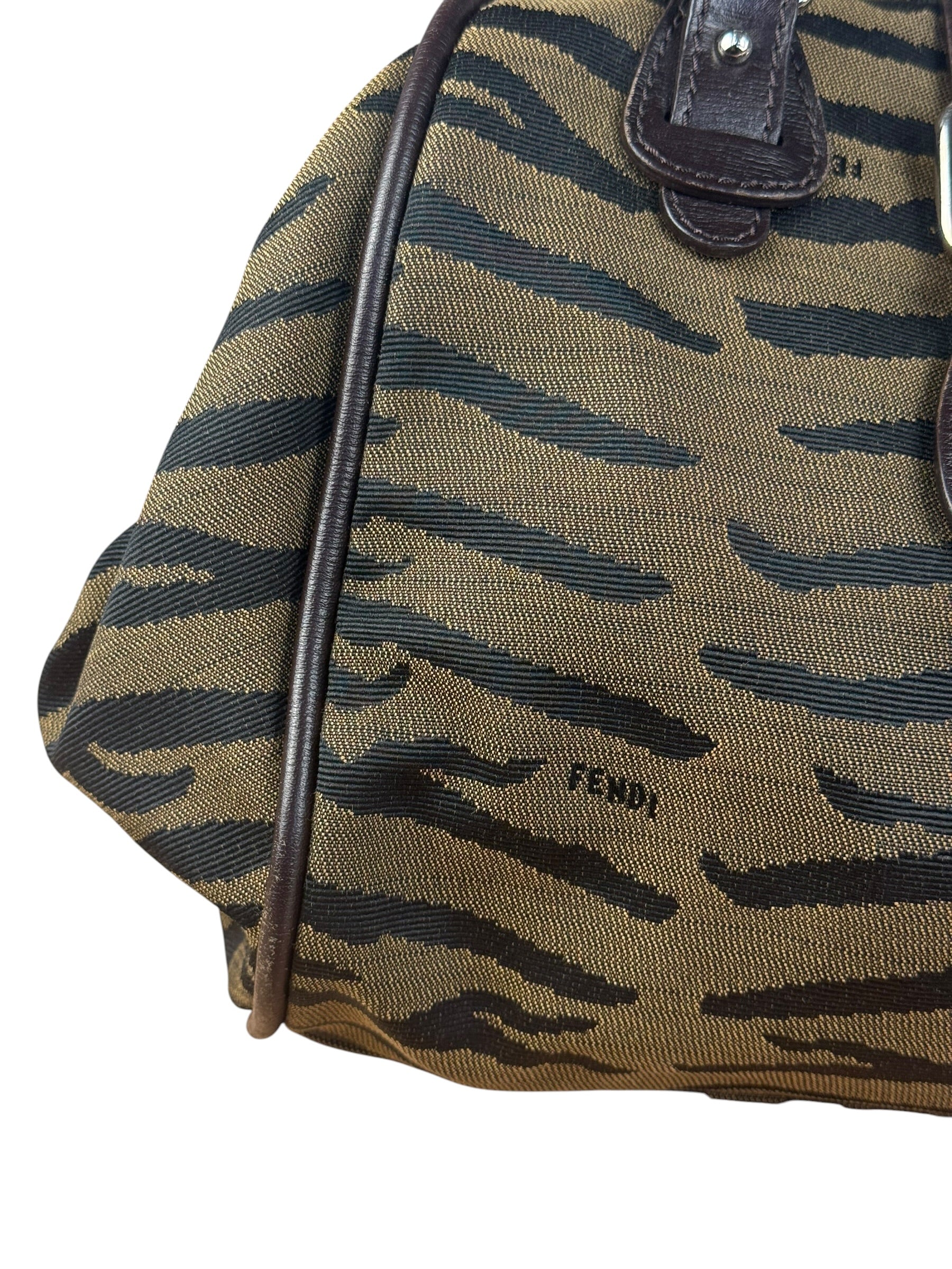 Fendi Vintage Tiger Print Canvas Bowler Bag