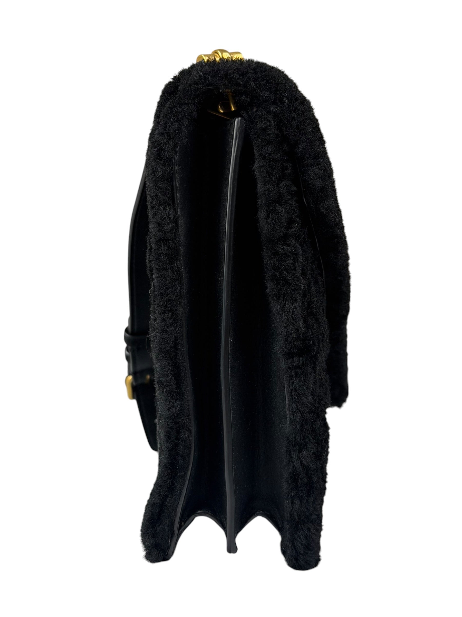 YSL Bicolor Quilted-Suede Shearling Gaby Shoulder Bag
