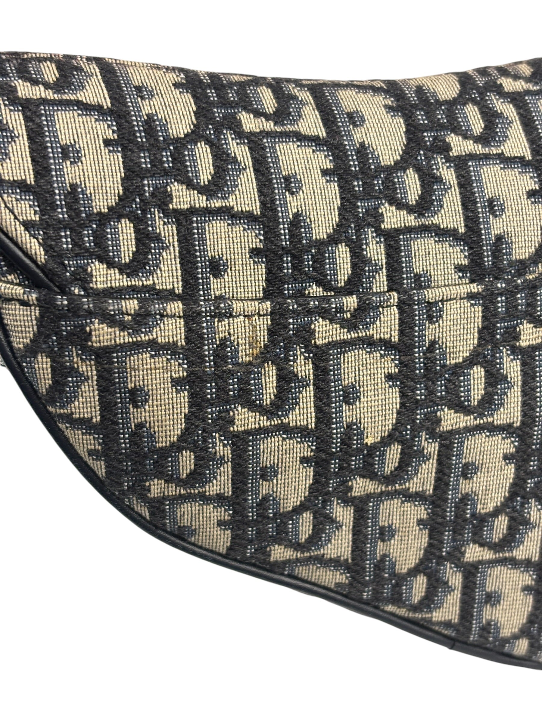 Christian Dior Navy Leather Trim Oblique Saddle Handbag