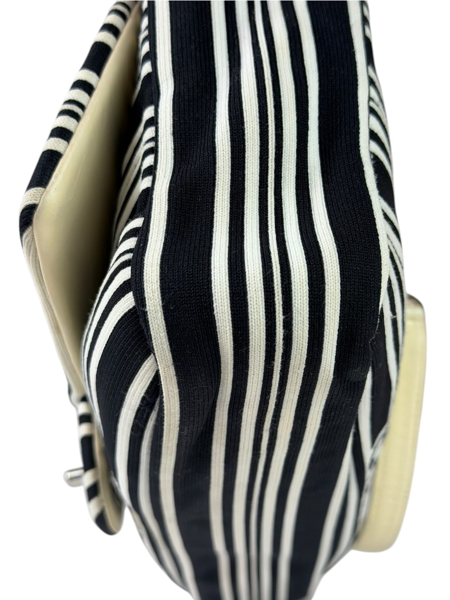 Chanel Black/White Leather Trim/Cloth Venise Biarritz Flap Bag 2019