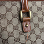 Gucci GG Brown Leather Trim Canvas Monogram Tote Bag