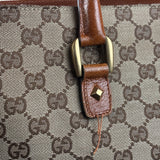 Gucci GG Brown Leather Trim Canvas Monogram Tote Bag