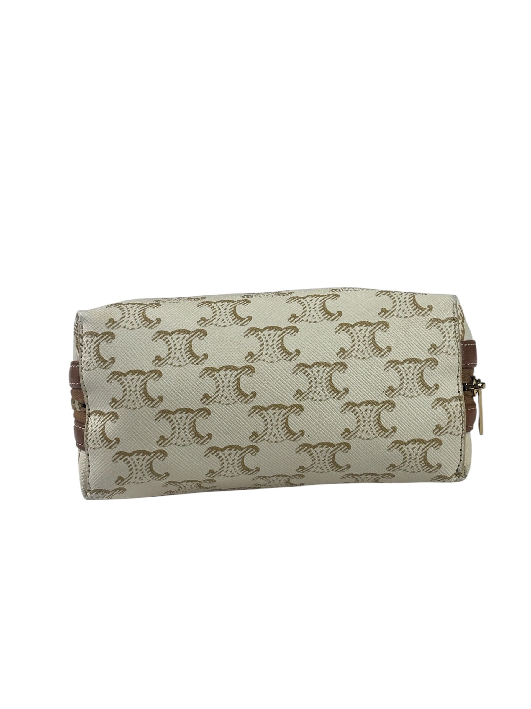 Celine Beige/Brown Leather Triomphe Chain Clutch