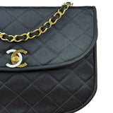 Chanel Vintage CC Black Satin Half-Moon Flap Bag 1991