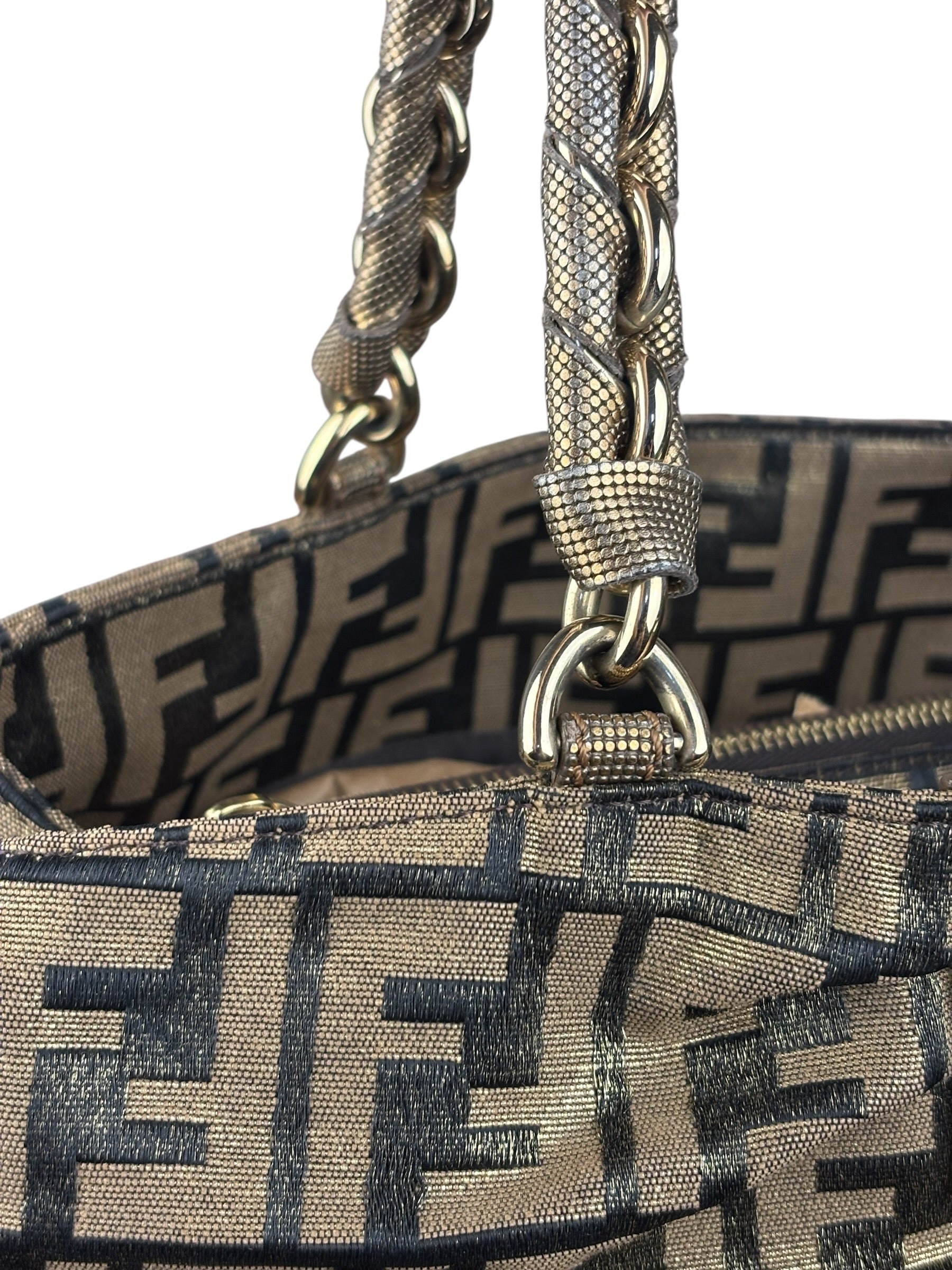 Fendi Vintage Gold Shimmer Zucca Shoulder Bag