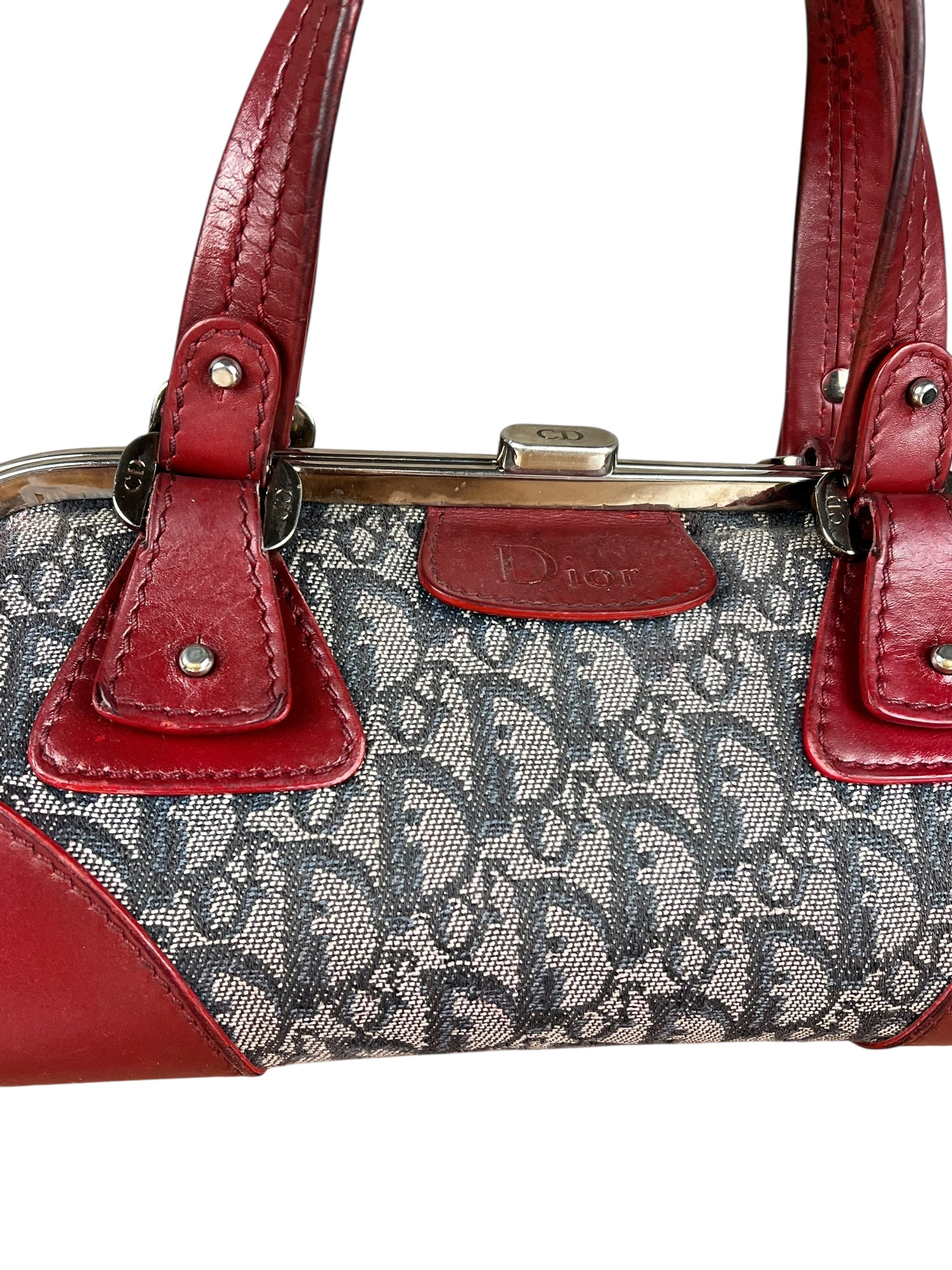 Christian Dior 2005 Doctor Bag Navy/Red Leather Trim
