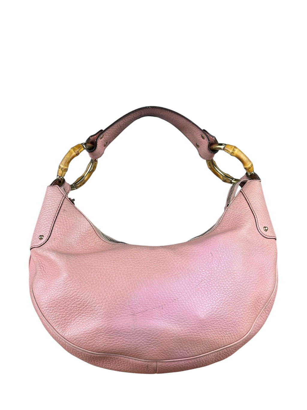 Gucci Pink Pebbled Leather Bamboo Ring Medium Hobo Bag