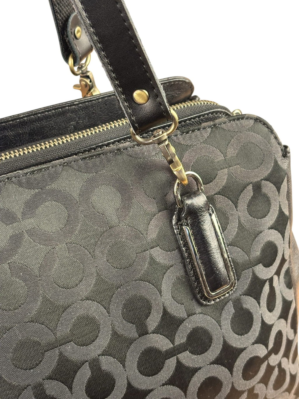 Coach Black Leather Trim Madison Op Art Sateen Phoebe Shoulder Bag