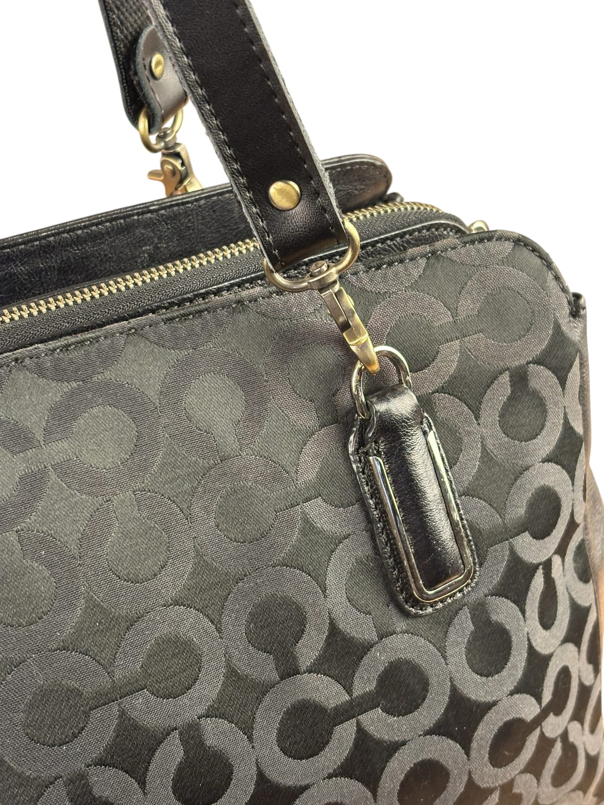 Coach Black Leather Trim Madison Op Art Sateen Phoebe Shoulder Bag