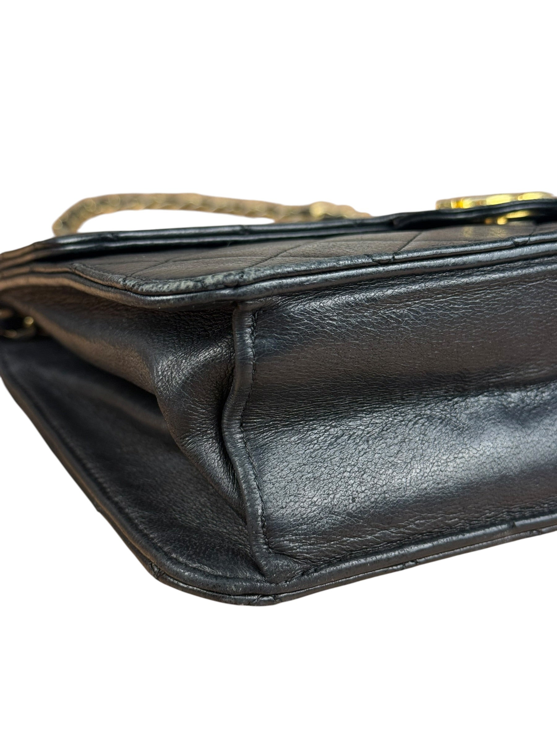 Chanel Black Diamond Stitch Lambskin Square Flap 1988