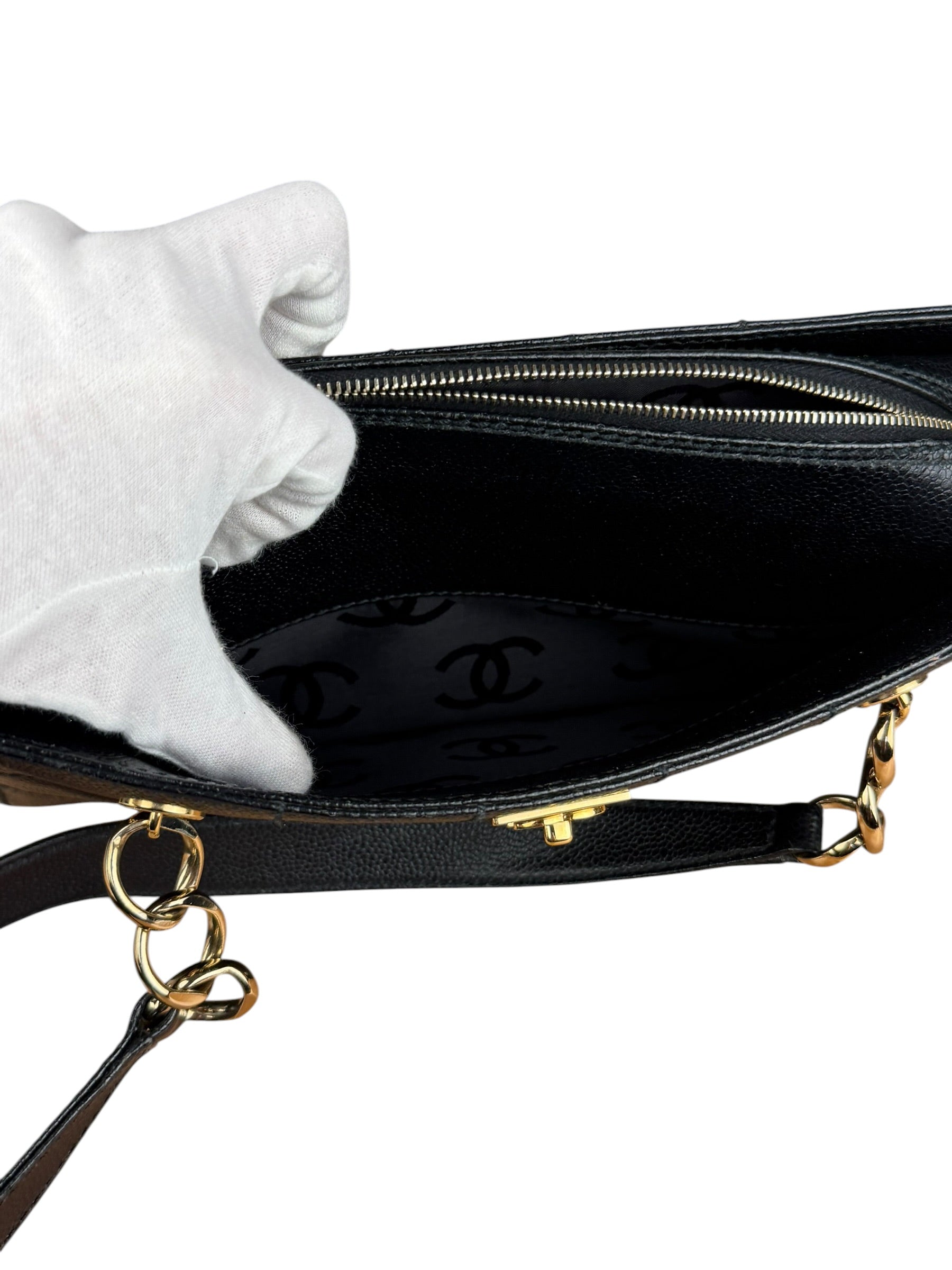 Chanel Black Choco Bar Stitch Caviar Chain Tote 2002