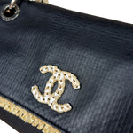 Chanel Black Leather Raffia Fringe CC Flap Shoulder Bag 2009