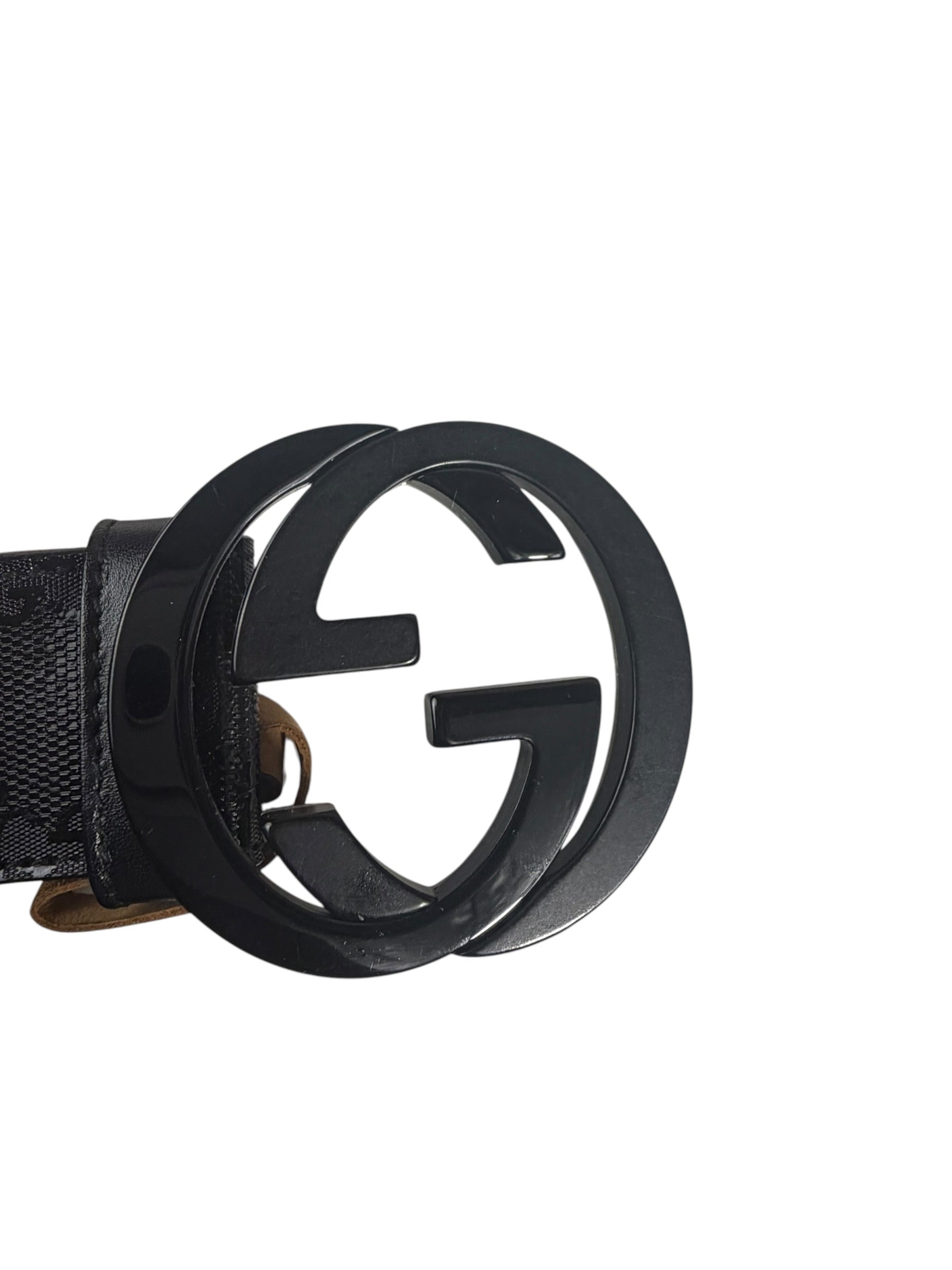 Gucci Black GG Imprime Canvas Interlocking GG Belt