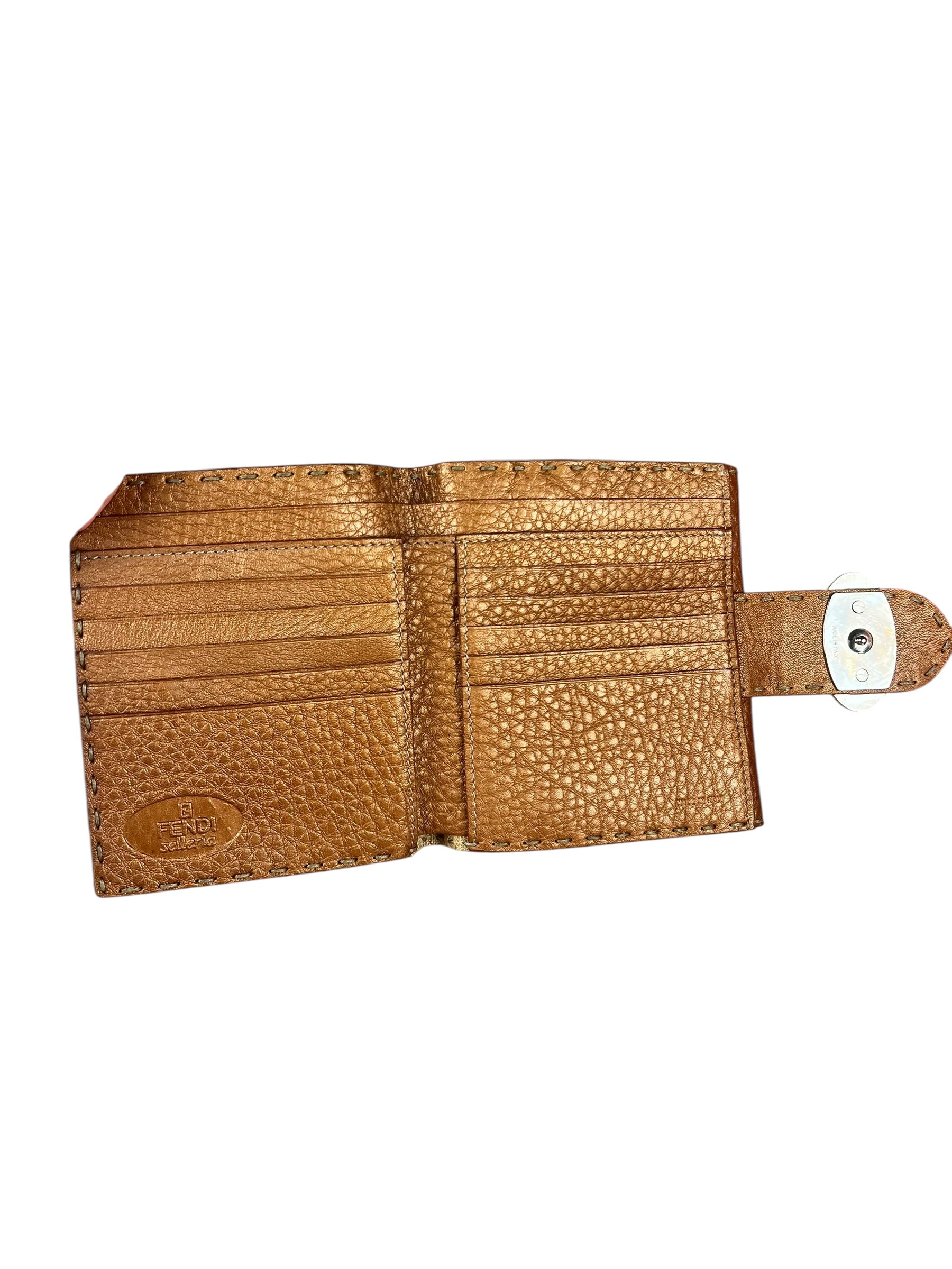Fendi Bronze Bi-Fold Pebbled Leather Wallet