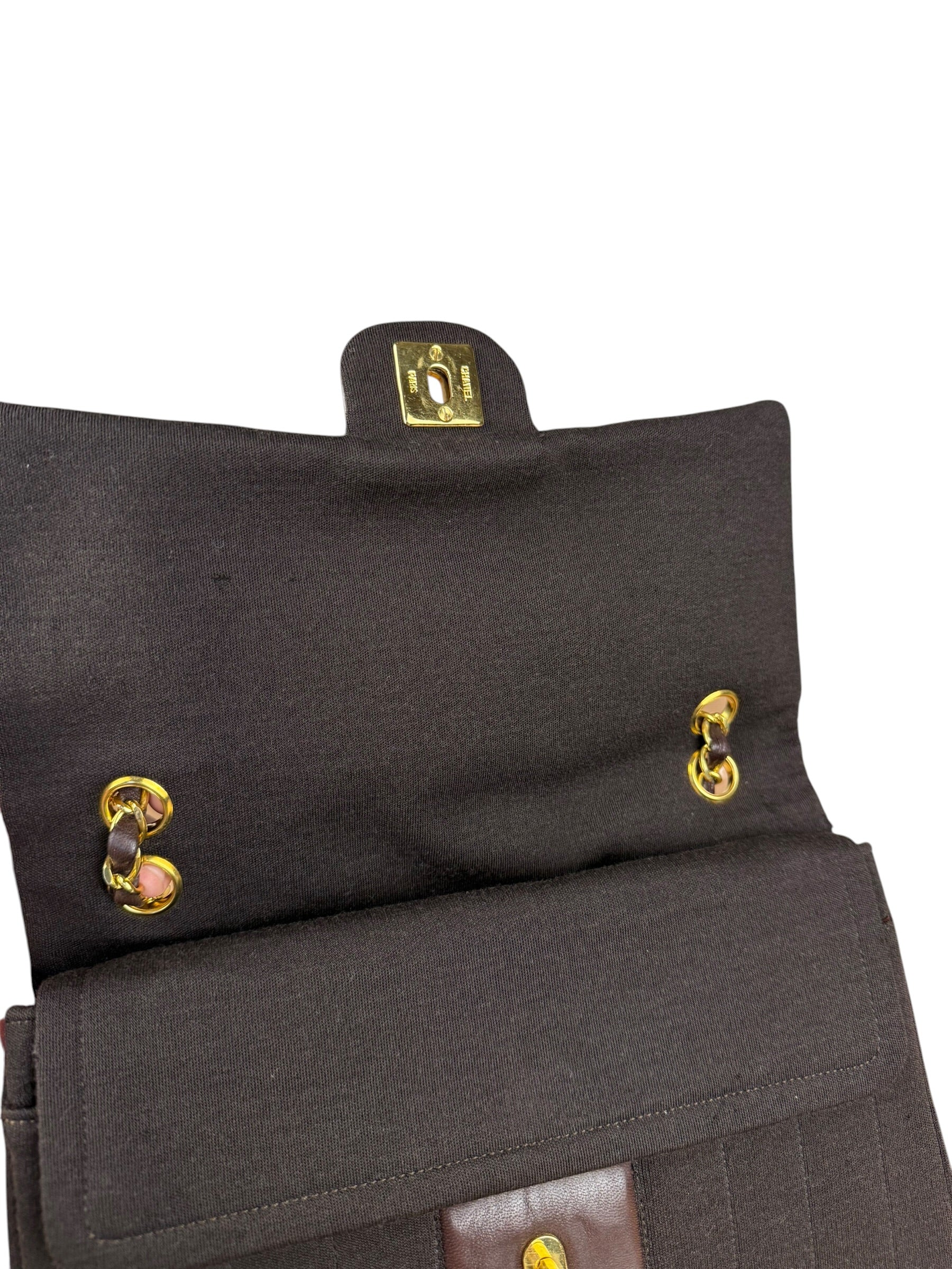 Chanel Brown Vertical Stitch Two-Toned CC Double Flap Bag 90s