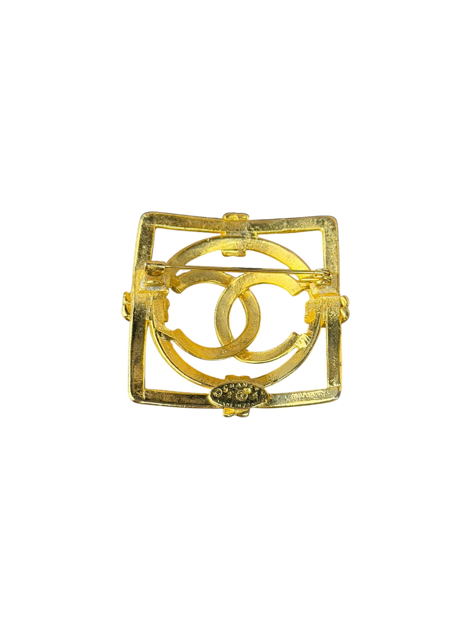Chanel Vintage Gold-Plated Square CC Logo Brooch
