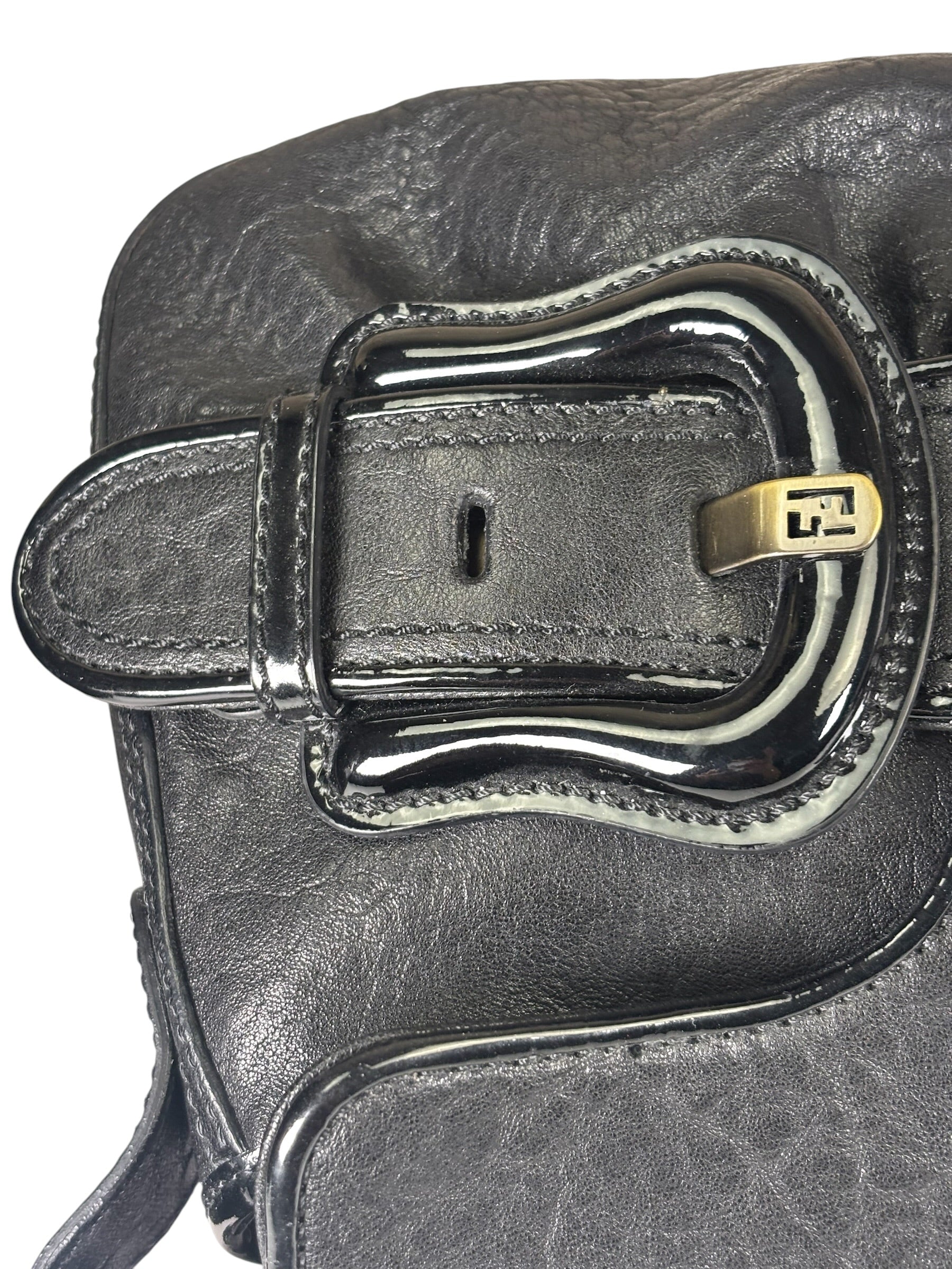 Fendi Black Patent Leather Trim B Bis Shoulder Bag