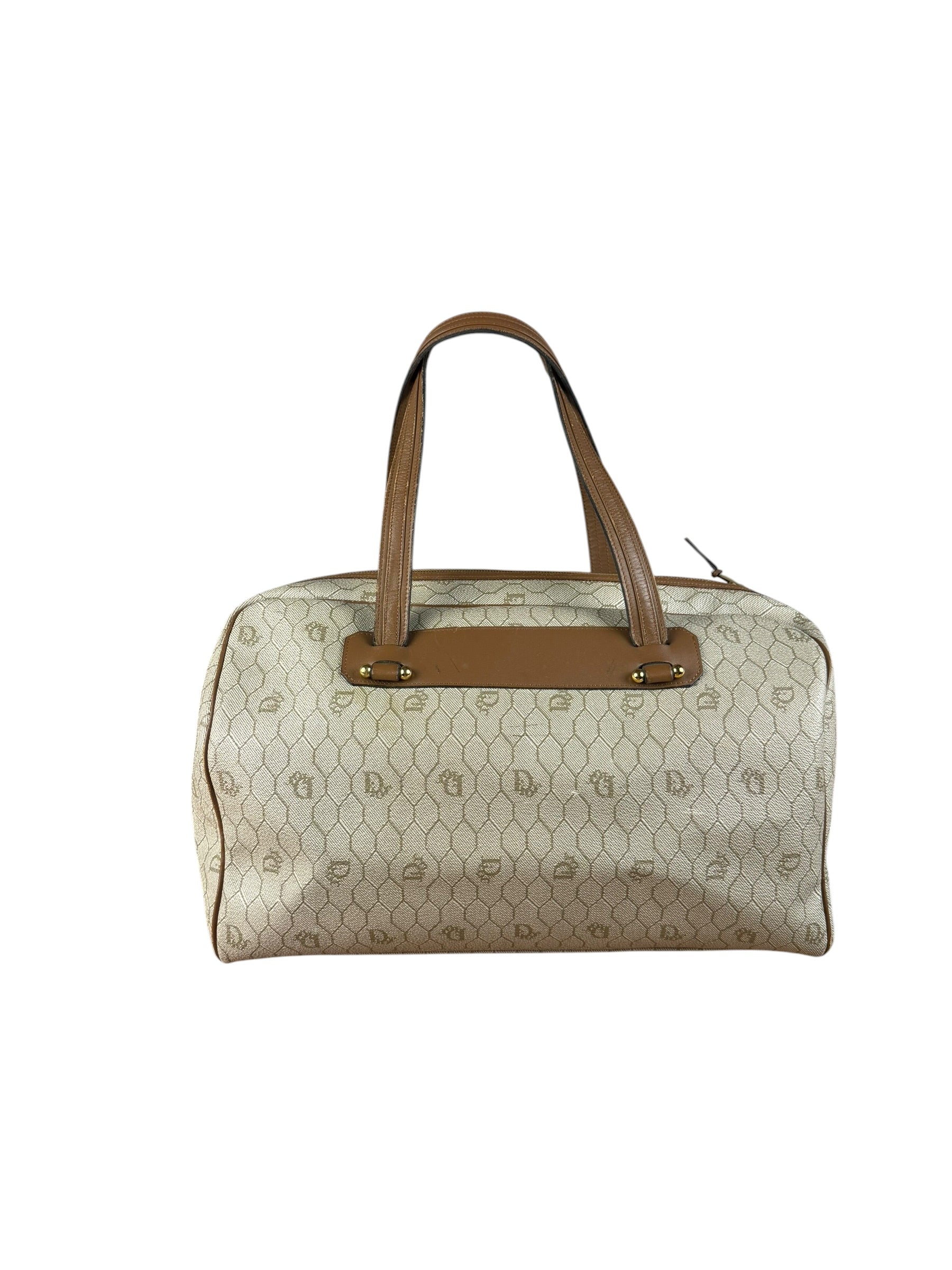 Christian Dior Vintage Beige Honeycomb Boston Bag