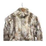 Diva Brown/White Zip-Up Rabbit Fur Jacket