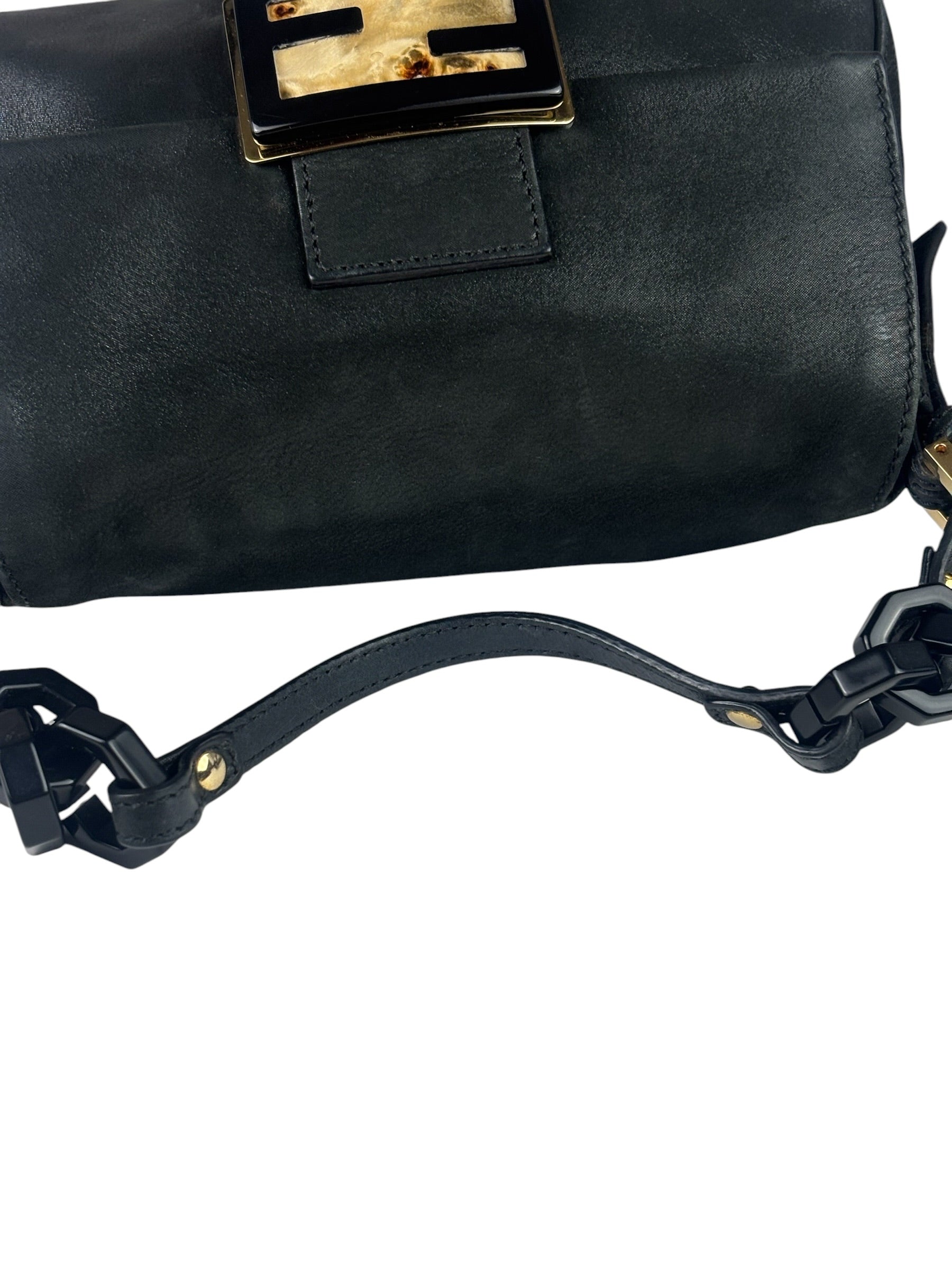 Fendi Shiny Black Suede Small Baguette