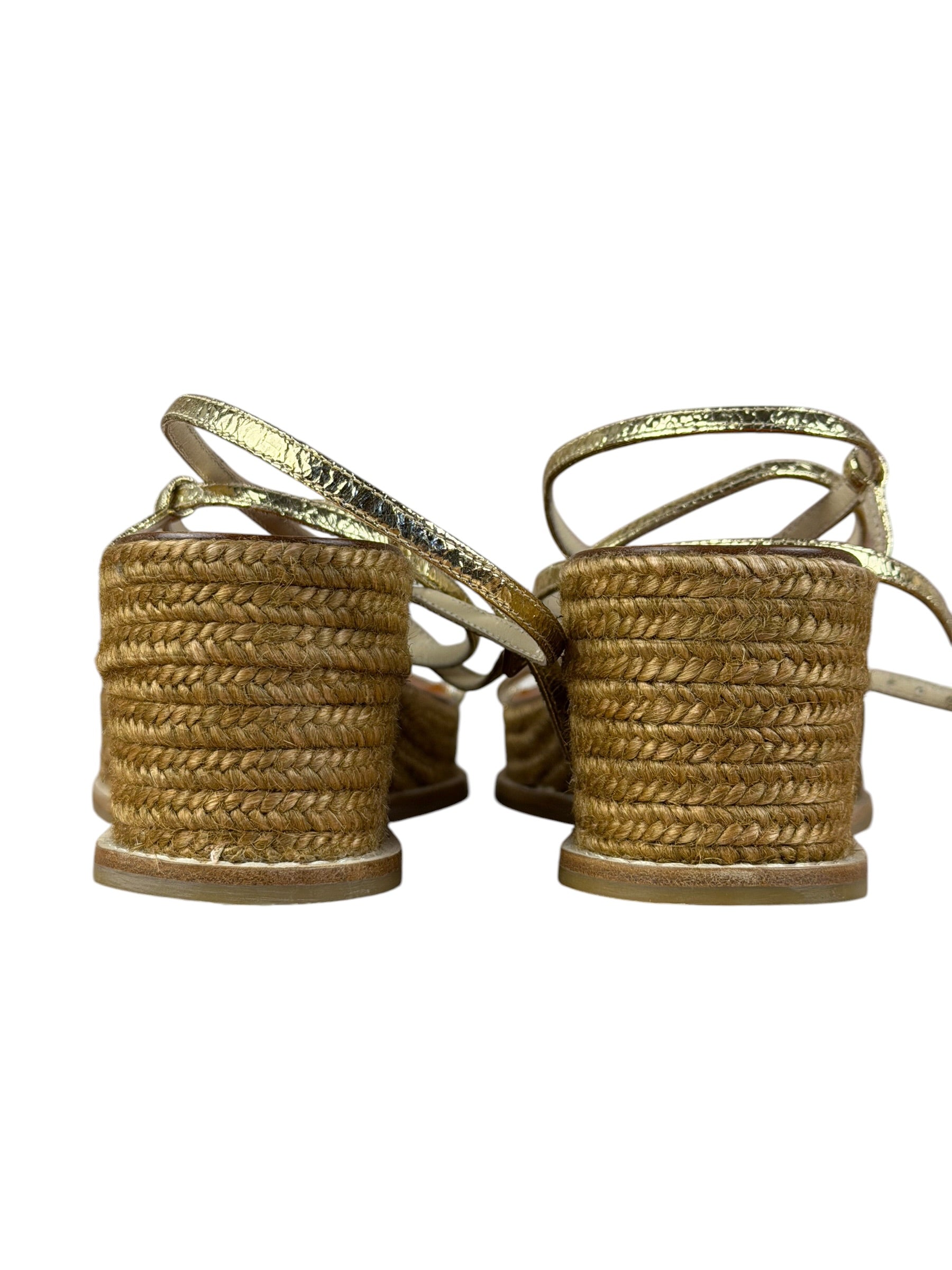 Jimmy Choo Brown Drive Metallic Wedge Espadrille Sandals