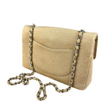 Chanel Vintage Beige Jersey Quilted Classic Flap Bag