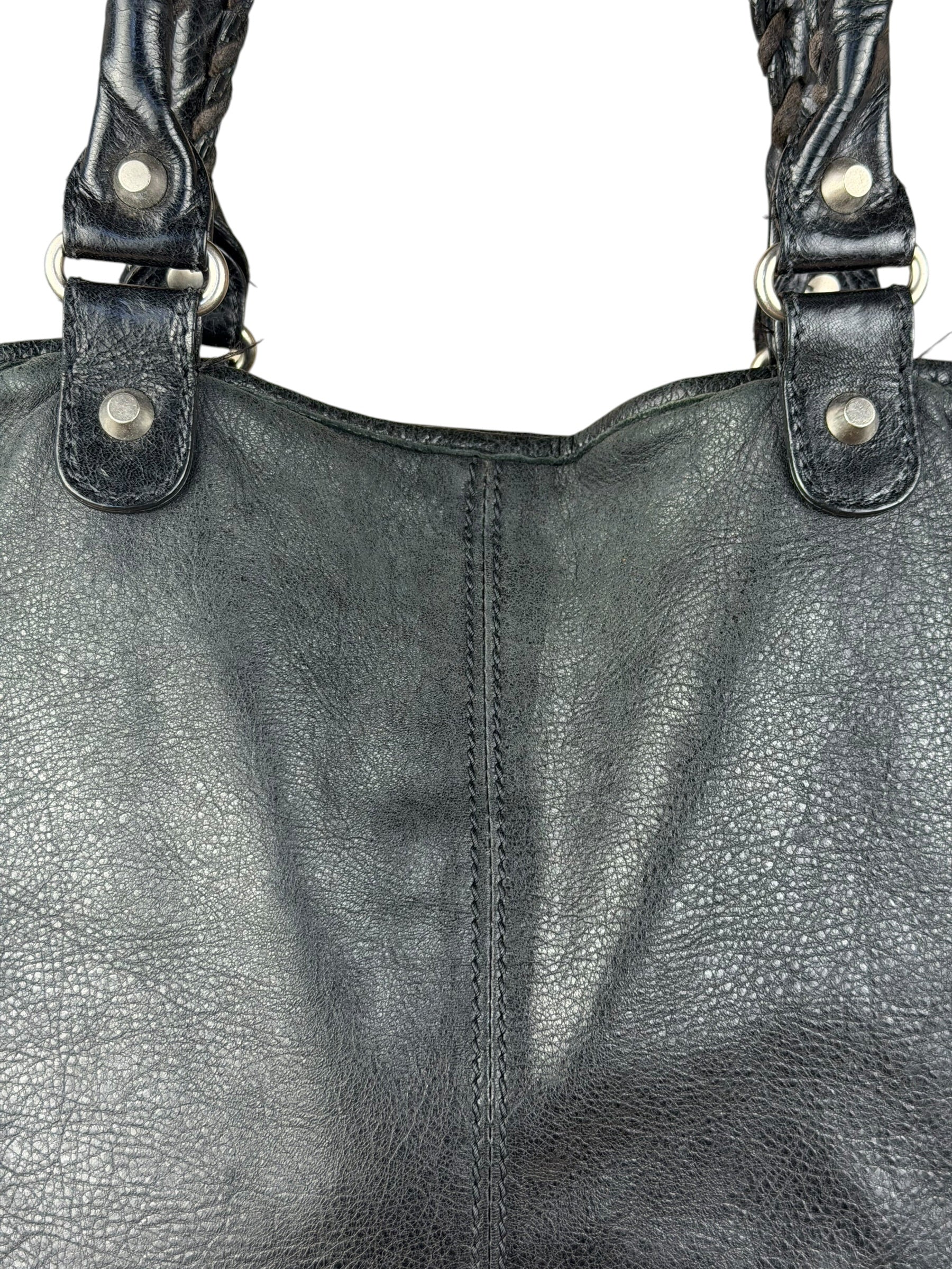 Balenciaga Vintage Black Leather Classic Square Zip Shoulder Tote Bag