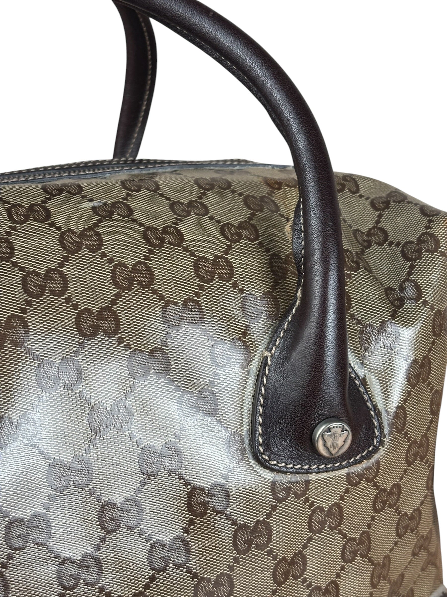 Gucci Vintage GG Coated Canvas Crystal Boston Handbag