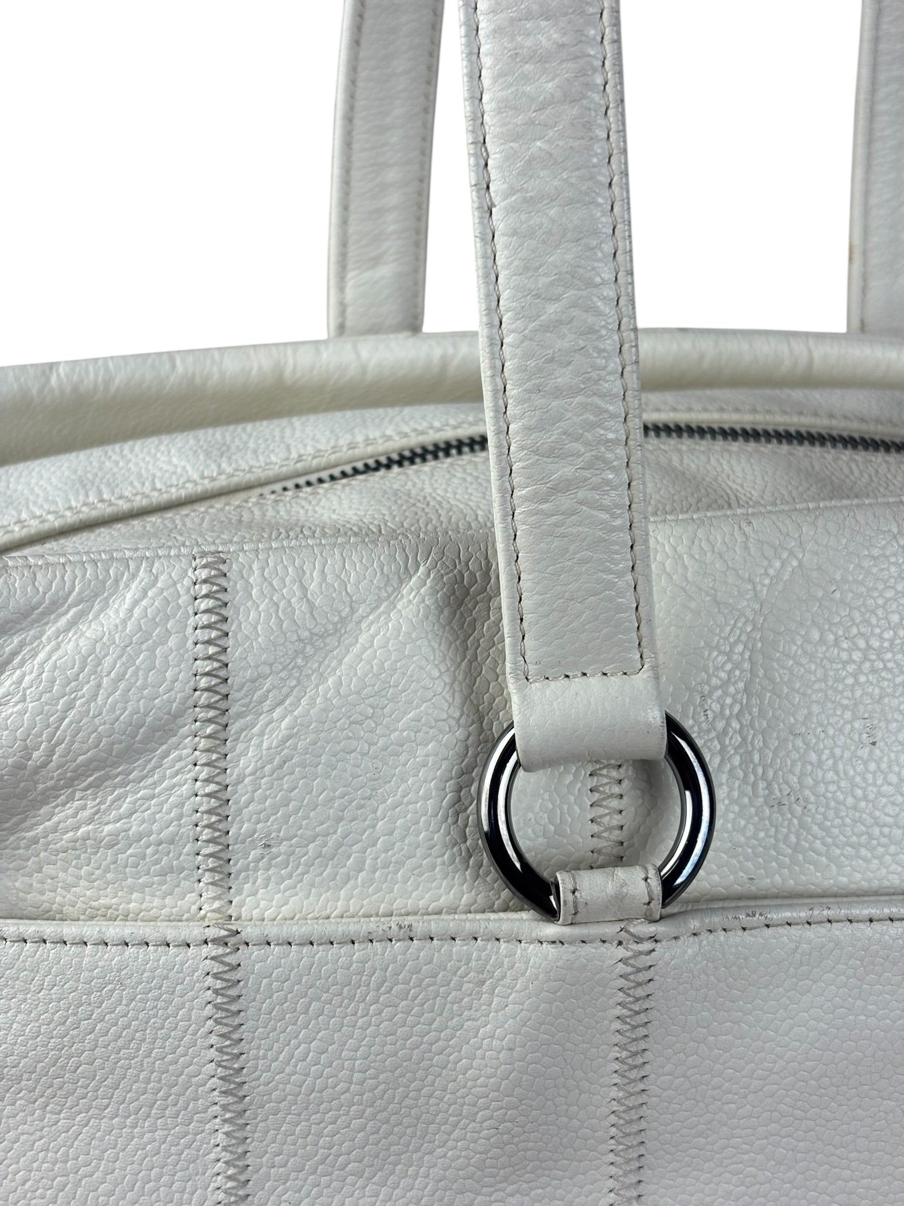 Chanel White Chocolate Bar Quilted Caviar LAX Bowler Bag 2004