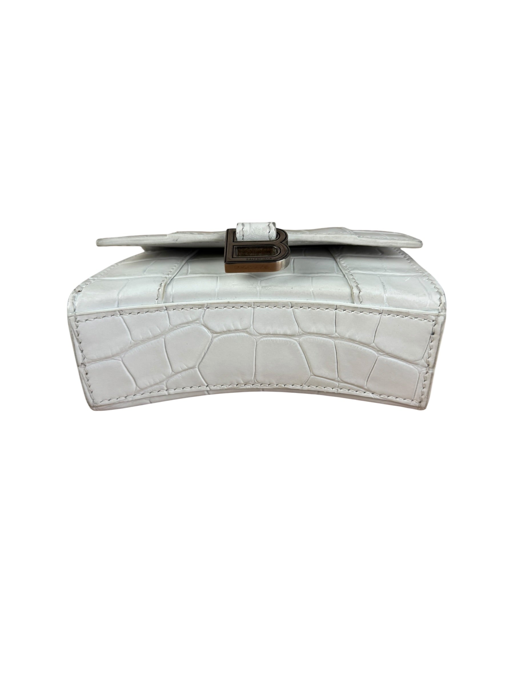 Balenciaga White Croc Embossed Nano Hourglass Bag