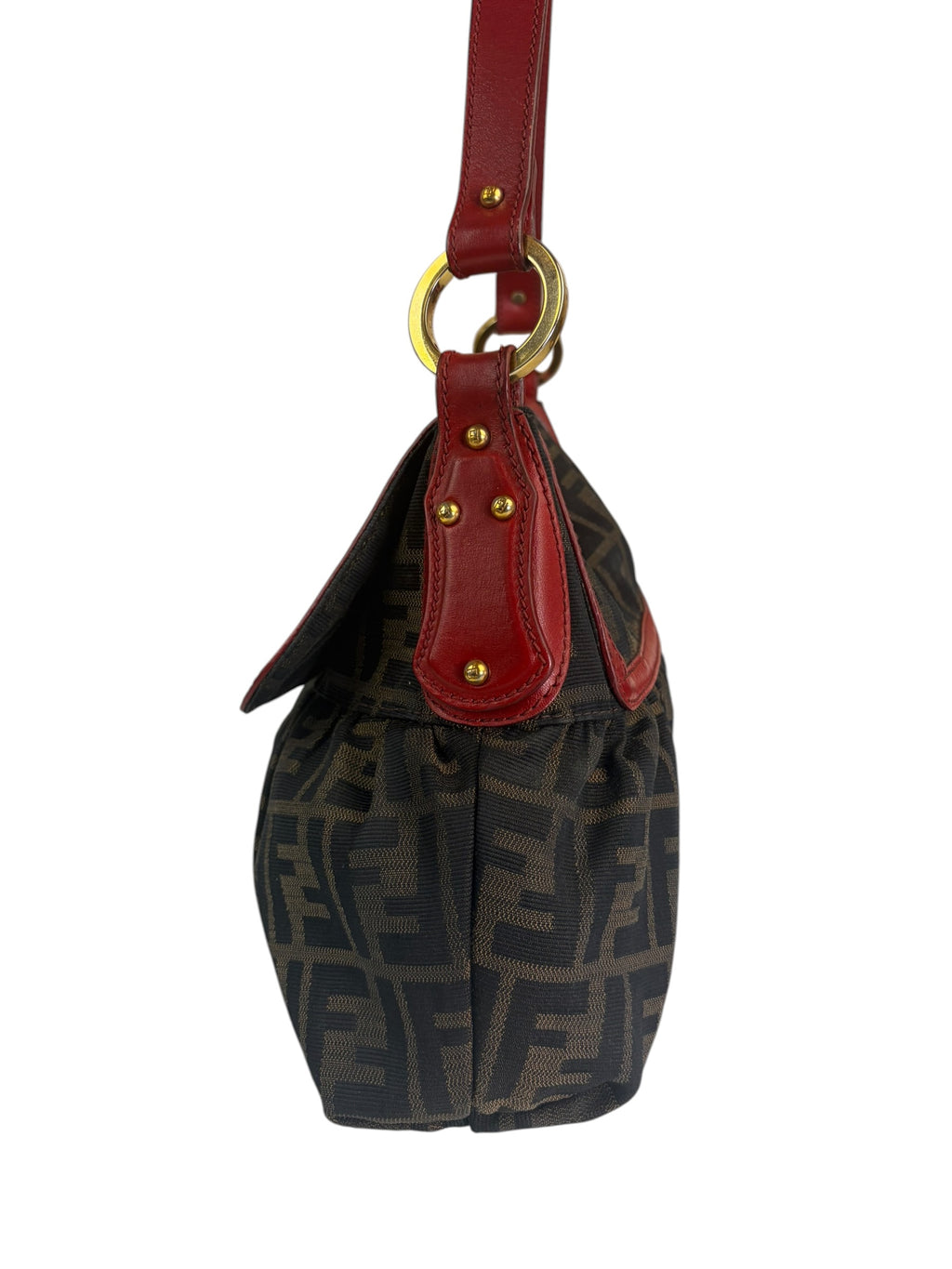 Fendi Canvas Zucca Chef Red Leather Trim Shoulder Bag